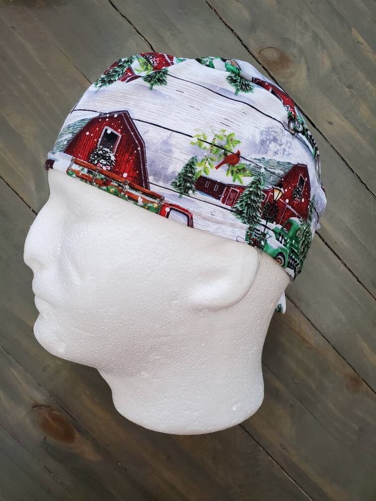 Men's Tree farm Christmas surgical/scrub/dental/skull hat by Carolinadreamsbyjen