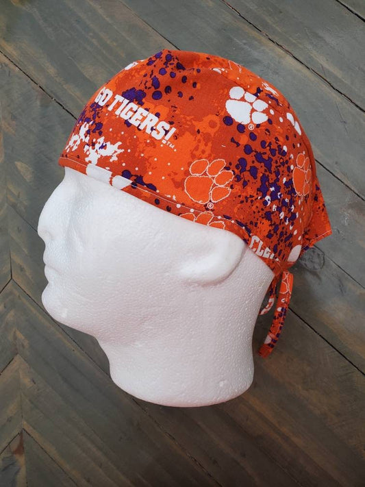 Men's Clemson splatter surgical/dental/scrub/skull hat by Carolinadreamsbyjen