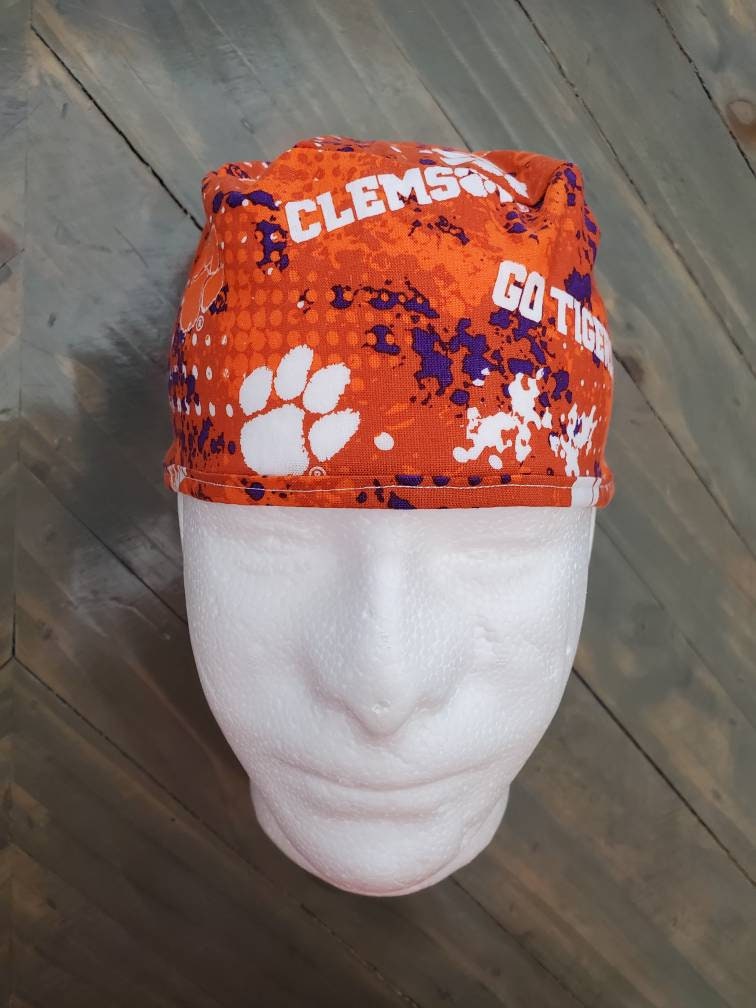 Men's Clemson splatter surgical/dental/scrub/skull hat by Carolinadreamsbyjen