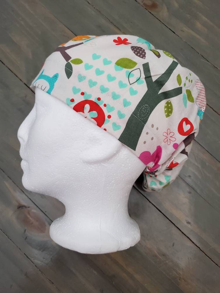 Owls chilling bouffant/euro style surgical/scrub/dental hat by Carolinadreamsbyjen