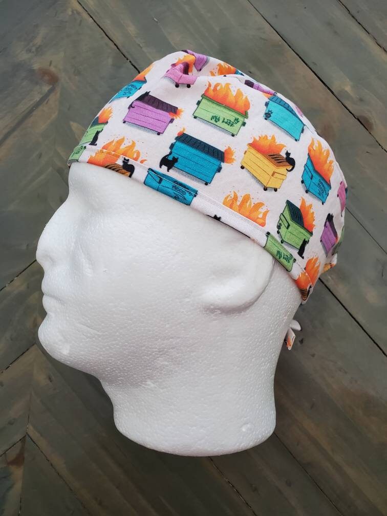 Men's Dumpster fire surgical/scrub/dental/skull hat by Carolinadreamsbyjen