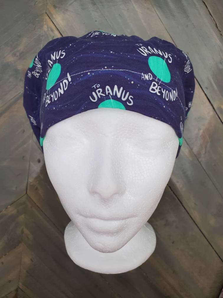 To Uranus and beyond bouffant/euro hybrid style surgical/scrub/dental hat by Carolinadreamsbyjen