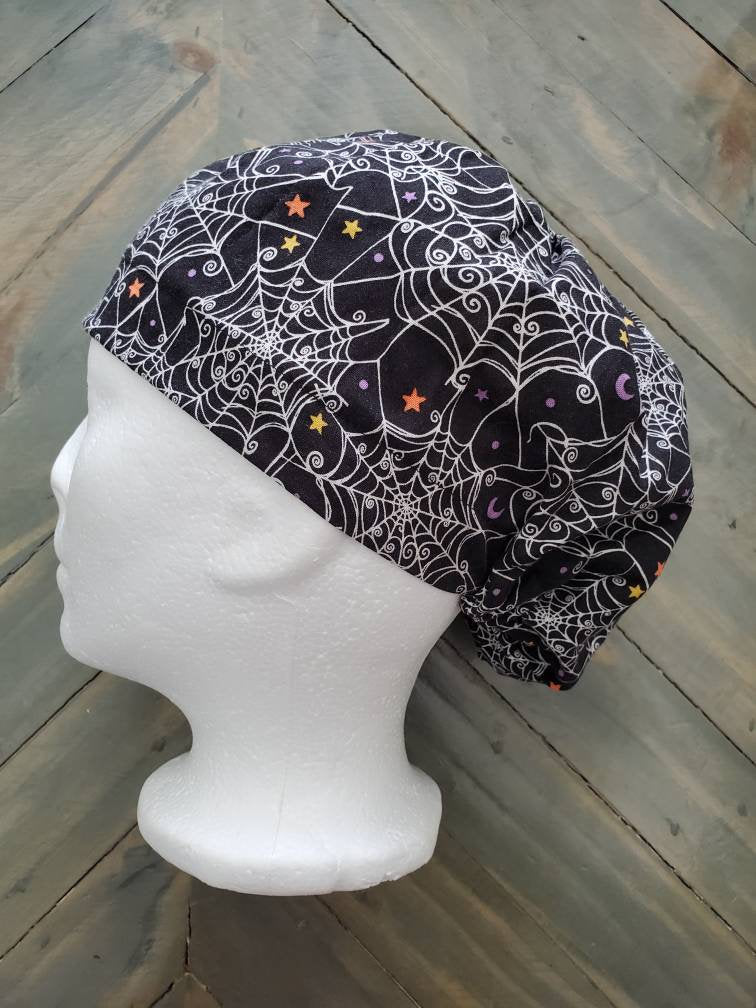 Spiderweb and stars bouffant/euro hybrid style surgical/scrub/dental hat by Carolinadreamsbyjen