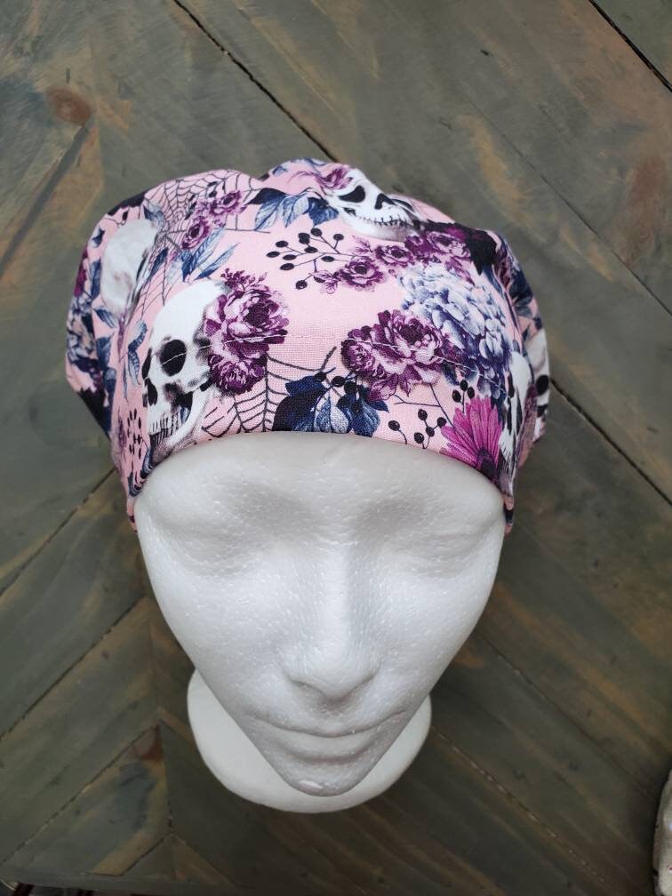 Skull garden bouffant/euro hybrid style surgical/scrub/dental hat by Carolinadreamsbyjen