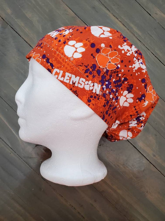 Clemson splatter bouffant/Euro hybrid style surgical/scrub/dental hat by Carolinadreamsbyjen