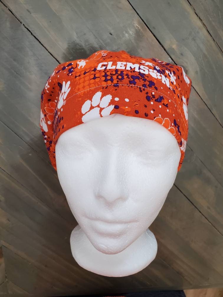 Clemson splatter bouffant/Euro hybrid style surgical/scrub/dental hat by Carolinadreamsbyjen