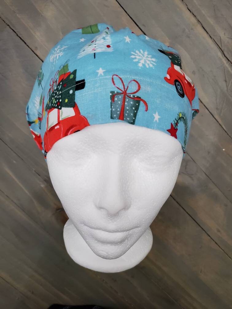 Home for Christmas bouffant/Euro hybrid style surgical /scrub/dental hat by Carolinadreamsbyjen