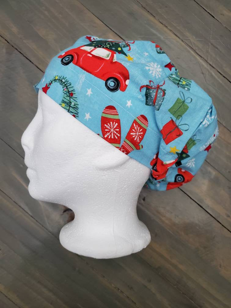 Home for Christmas bouffant/Euro hybrid style surgical /scrub/dental hat by Carolinadreamsbyjen