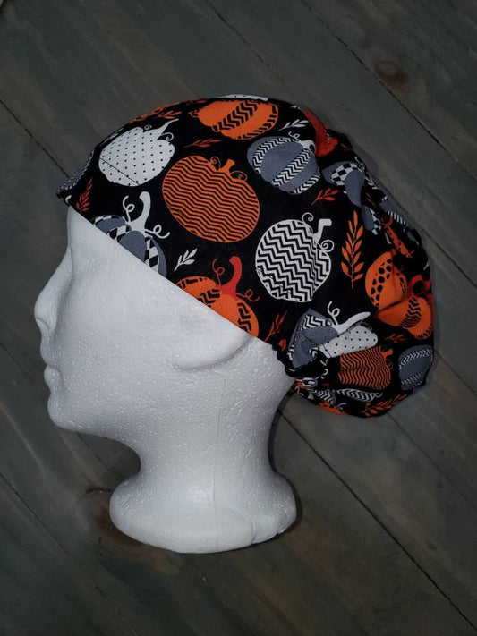 Funky pumpkins bouffant/euro hybrid style surgical/scrub/dental hat by Carolinadreamsbyjen