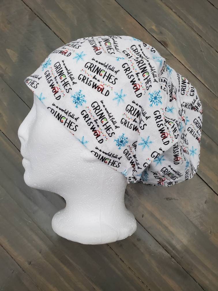 In a world full of grinches, be a Griswold small print bouffant/euro hybrid style surgical/scrub/dental hat by Carolinadreamsbyjen