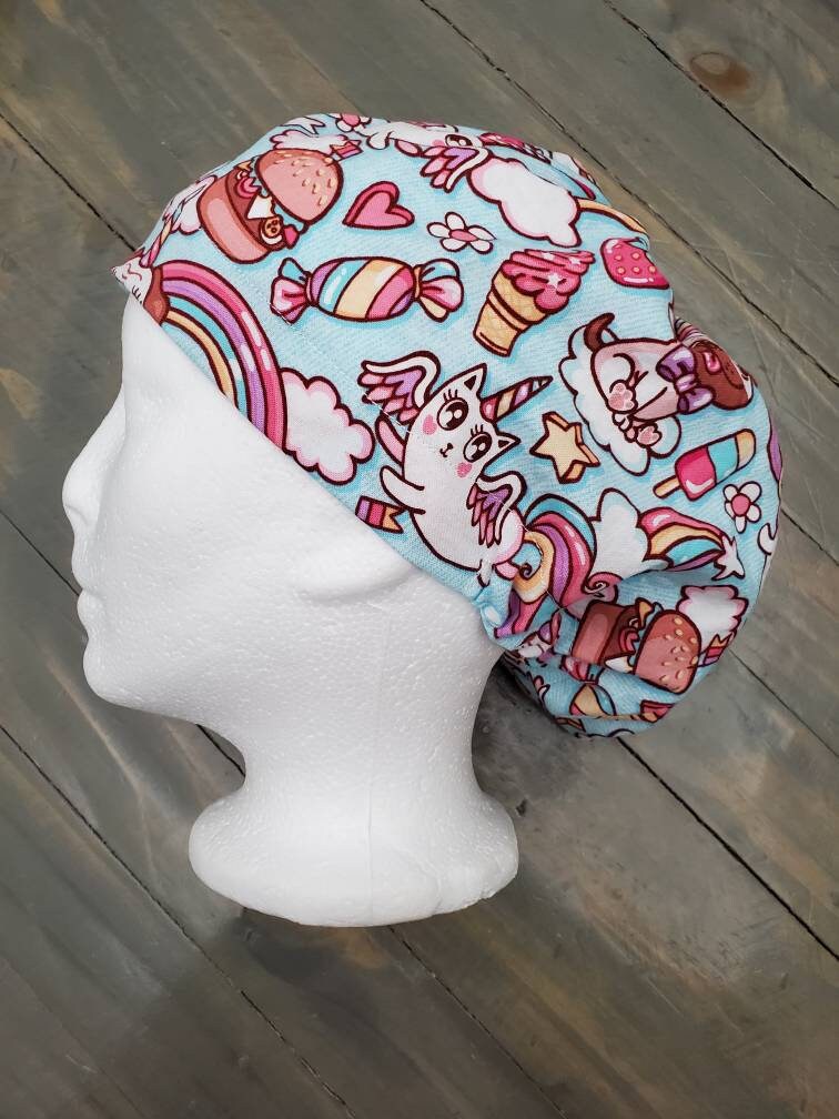 Unikitties and pupcorns bouffant/euro hybrid style surgical/scrub/dental hat by Carolinadreamsbyjen