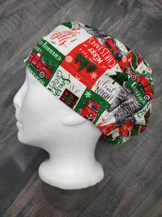 Seasons Greetings bouffant/euro hybrid style surgical/scrub/dental hat by Carolinadreamsbyjen