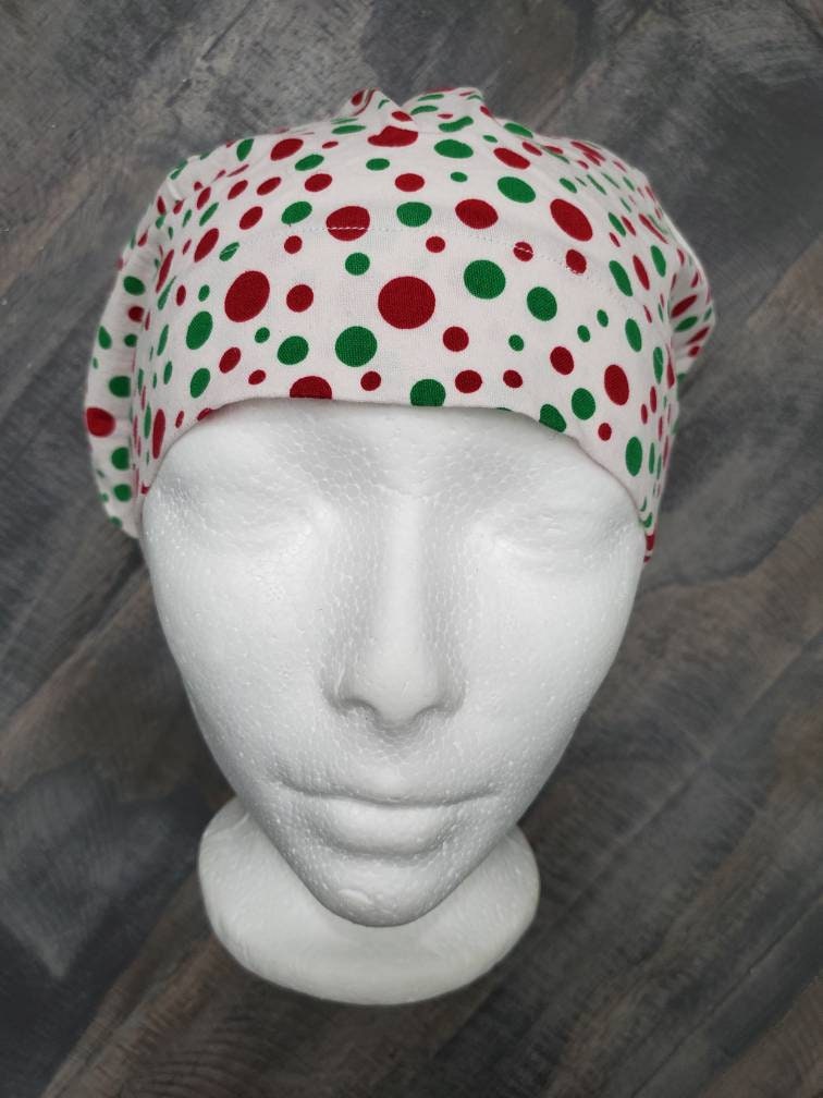 Christmas dots bouffant /Euro hybrid style surgical/scrub/dental hat by Carolinadreamsbyjen