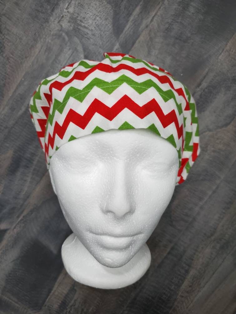 Christmas chevron bouffant/euro hybrid style surgical/scrub/dental hat by Carolinadreamsbyjen