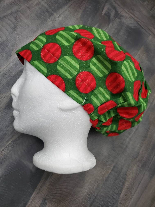 Shimmer Christmas circles bouffant/euro hybrid style surgical/scrub/dental hat by Carolinadreamsbyjen