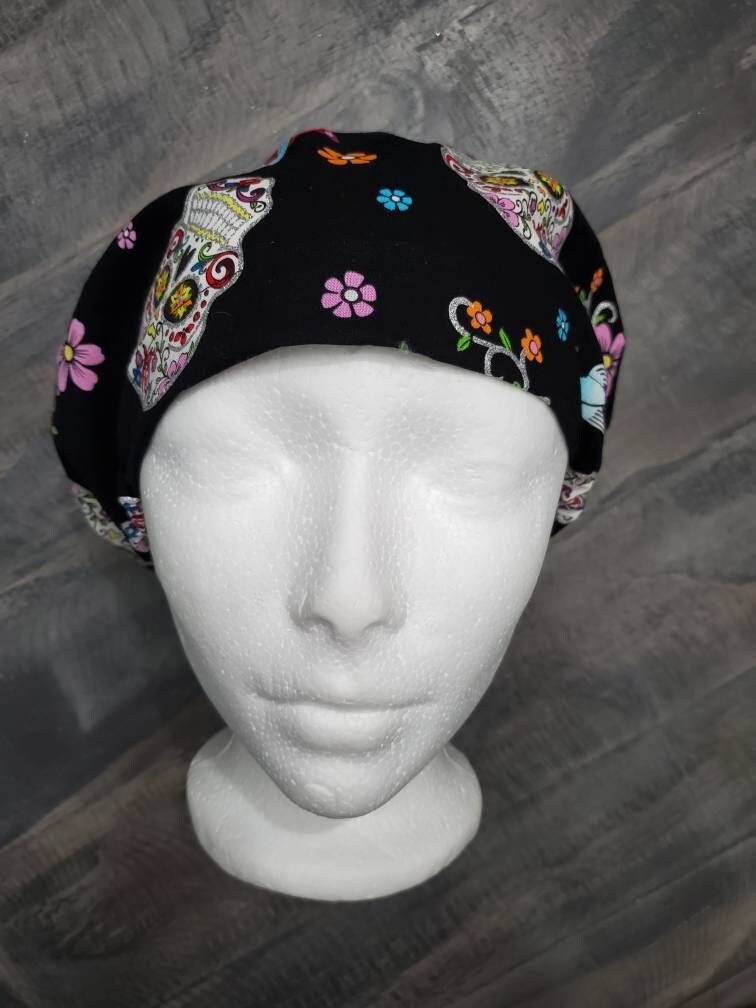 Sugar skull bouffant/euro hybrid style surgical/scrub/dental hat by Carolinadreamsbyjen