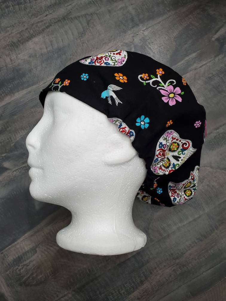 Sugar skull bouffant/euro hybrid style surgical/scrub/dental hat by Carolinadreamsbyjen