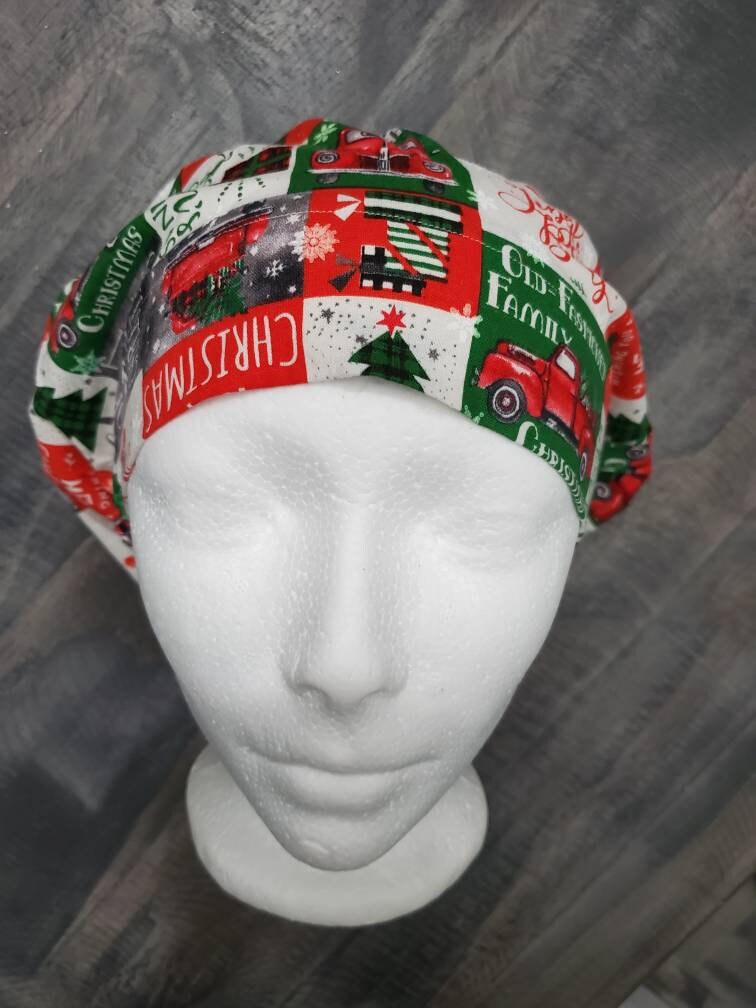 Seasons Greetings bouffant/euro hybrid style surgical/scrub/dental hat by Carolinadreamsbyjen