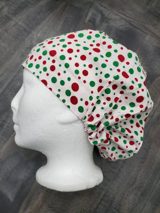 Christmas dots bouffant /Euro hybrid style surgical/scrub/dental hat by Carolinadreamsbyjen