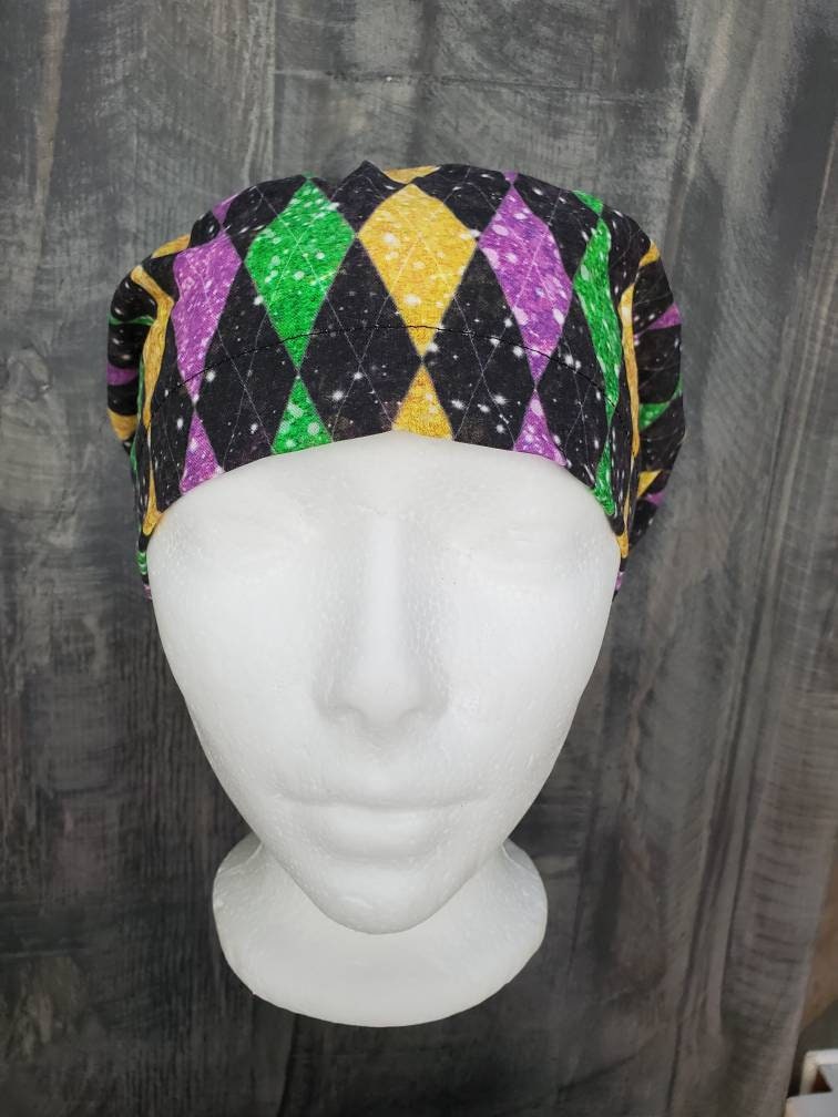 Mardi Gras bling bouffant/euro hybrid style surgical/scrub/dental hat by Carolinadreamsbyjen