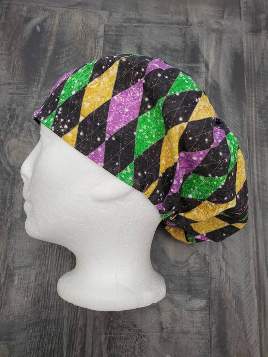 Mardi Gras bling bouffant/euro hybrid style surgical/scrub/dental hat by Carolinadreamsbyjen