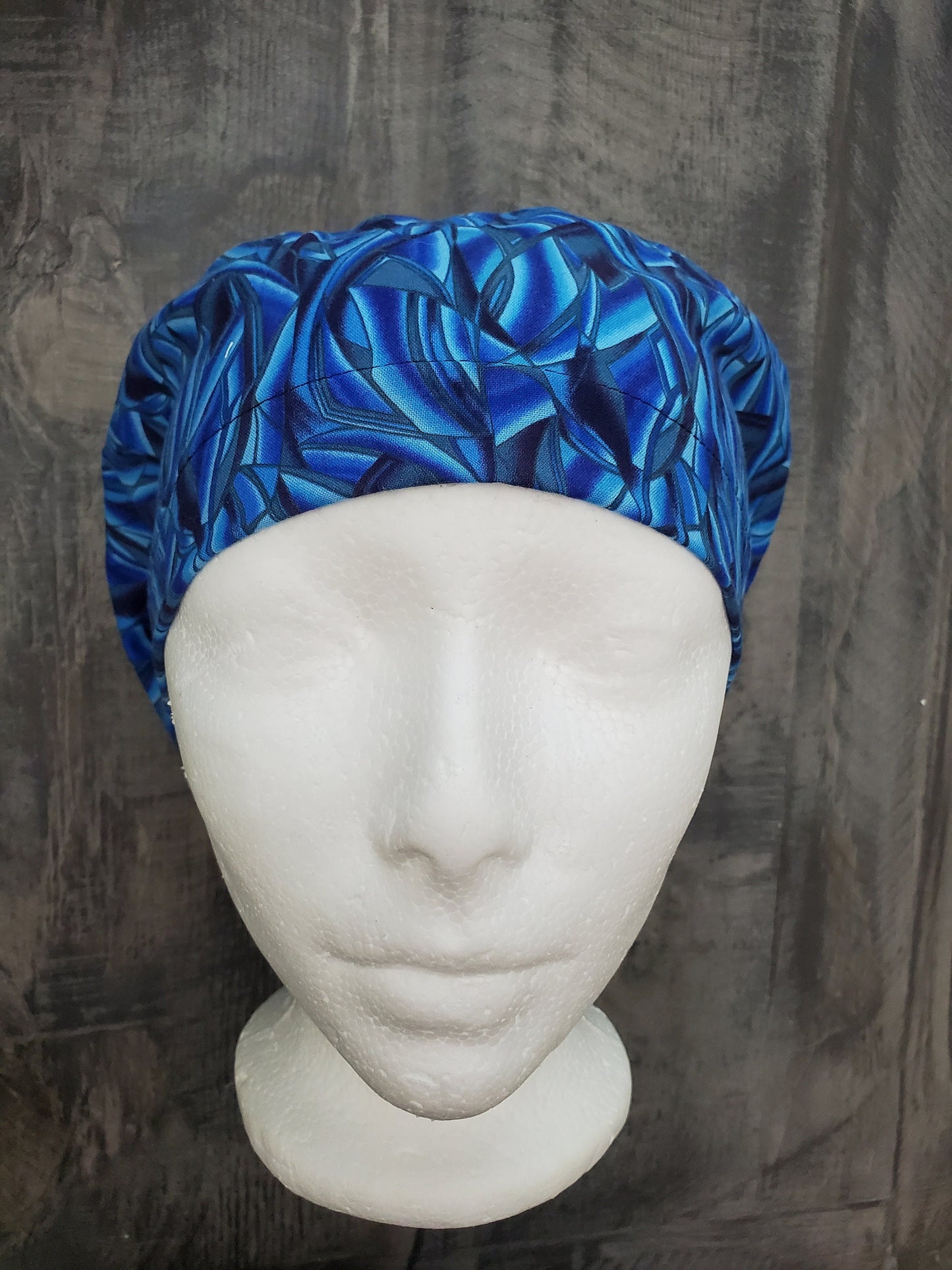 Blue shards bouffant/euro hybrid style surgical/scrub/dental hats