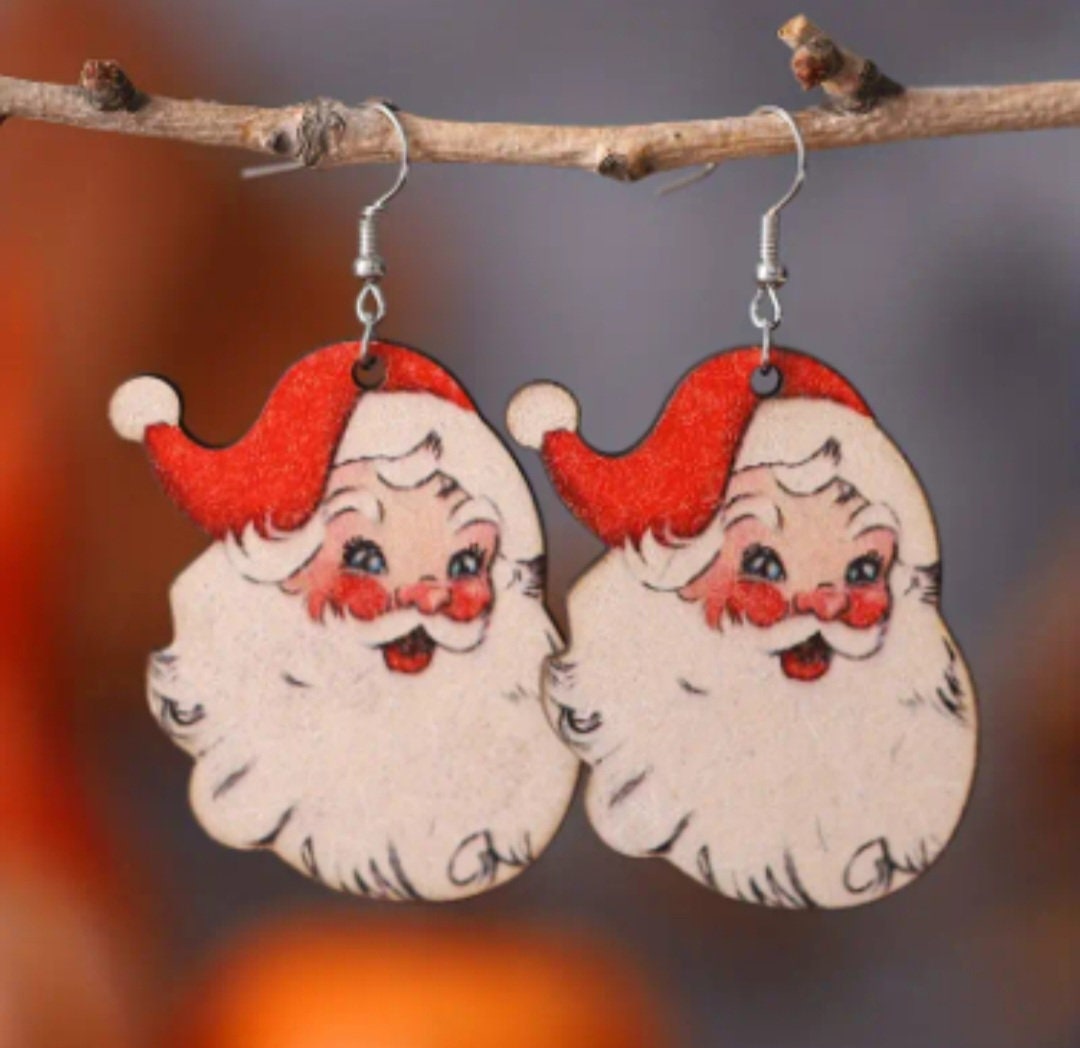 Classic santa wooden earrings