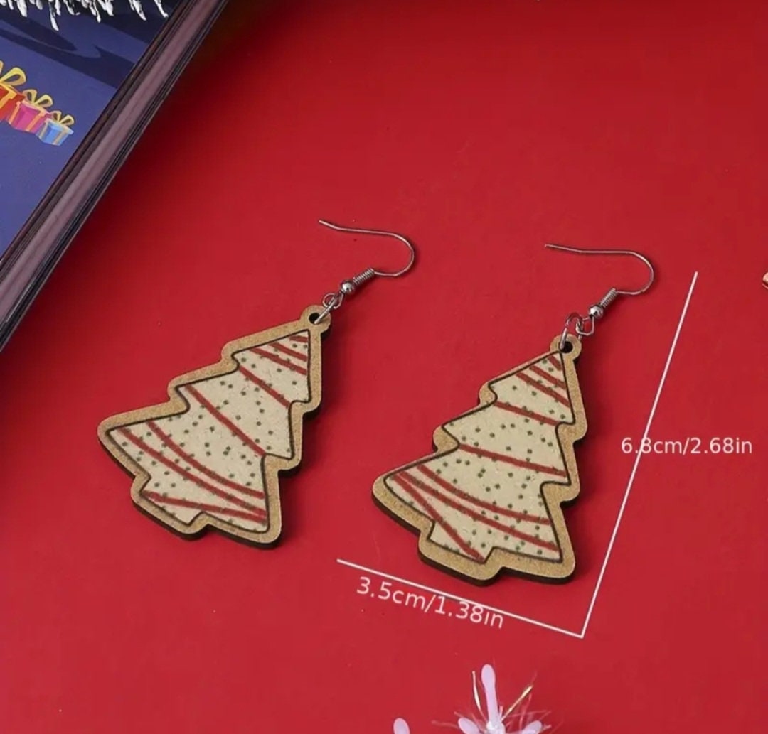 Christmas tree wooden earrings