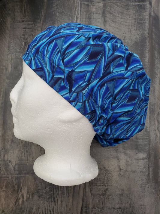 Blue shards bouffant/euro hybrid style surgical/scrub/dental hats