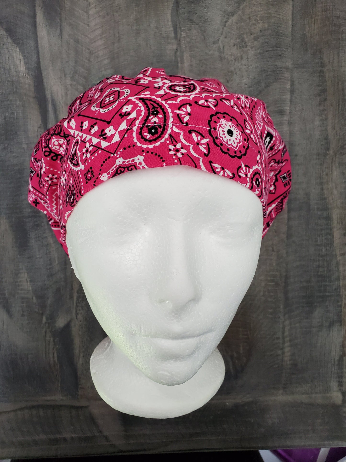 Pink bandana adjustable bouffant/euro style surgical/scrub/dental hat by CarolinaDreamsbyjen