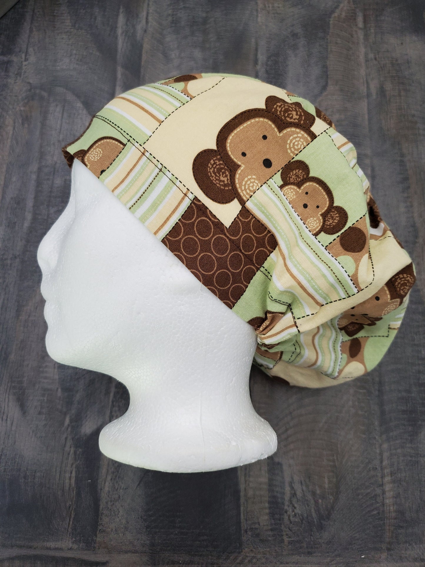 Monkey business bouffant/Euro hybrid style surgical/scrub/dental hat/cap