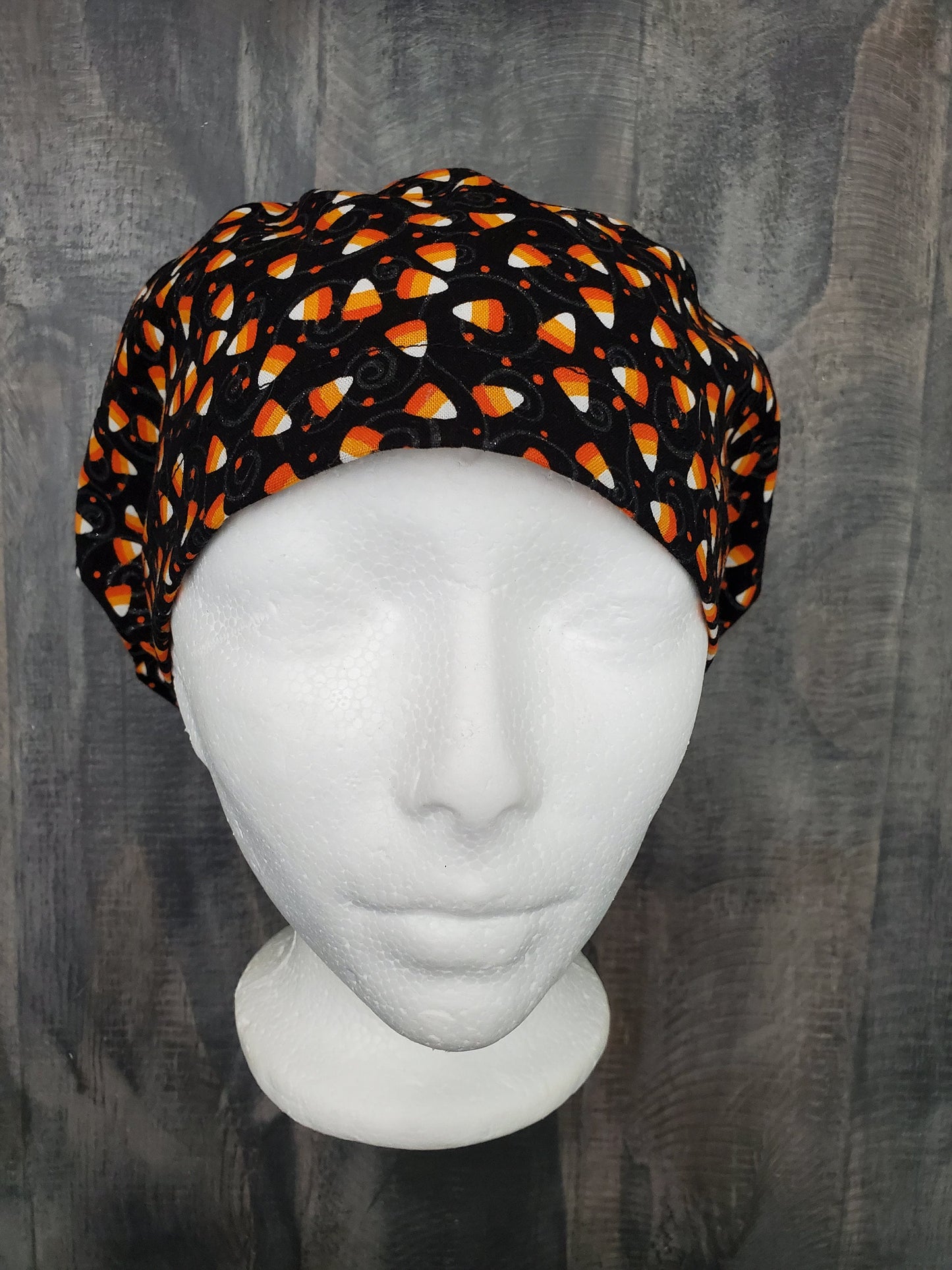 Candy corn swirls bouffant/Euro hybrid style surgical/scrub/dental hat by Carolinadreamsbyjen