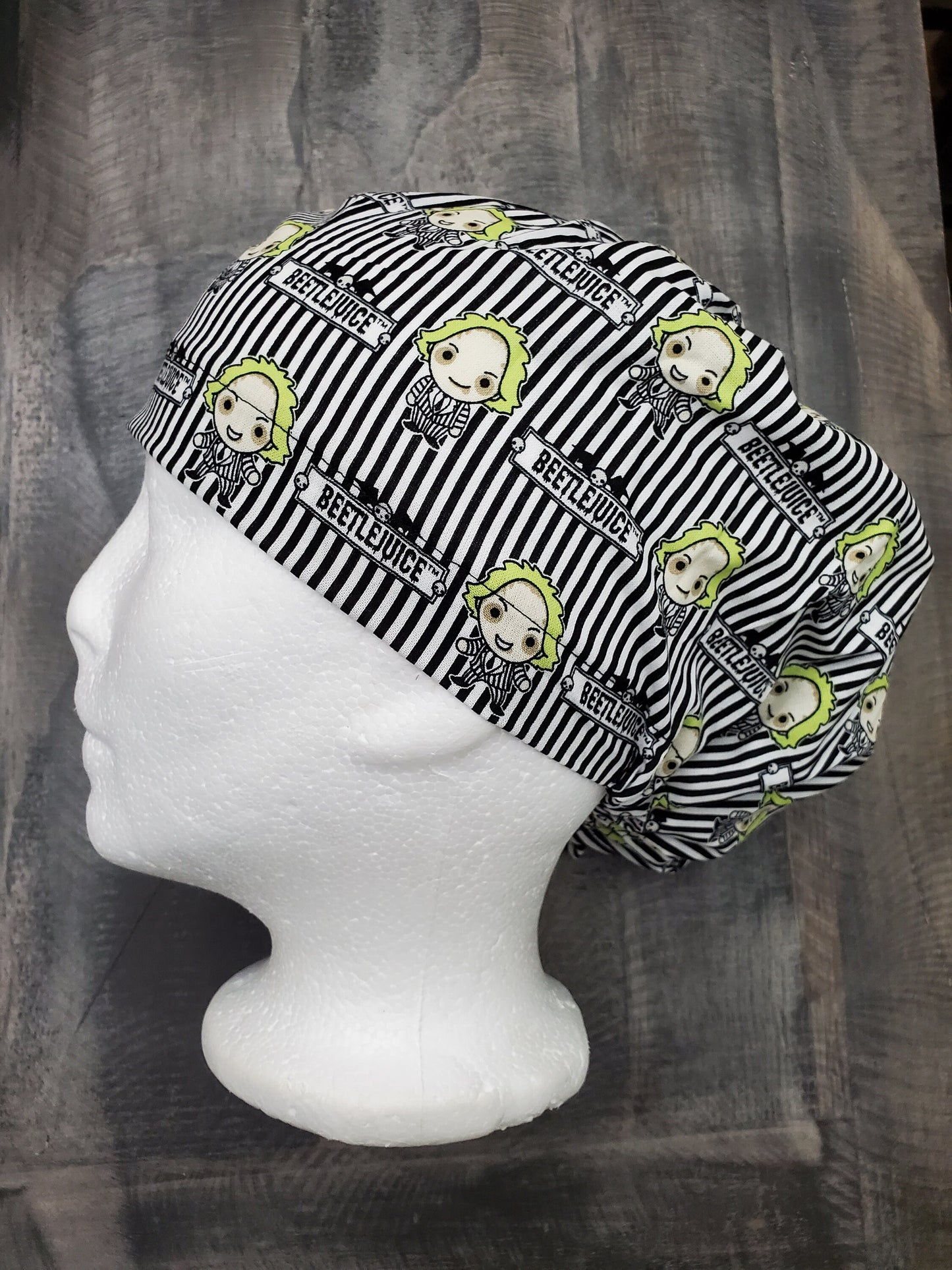 Say it again (Beetlejuice) bouffant/euro hybrid style surgical/scrub/dental hat by CarolinaDreamsbyjen