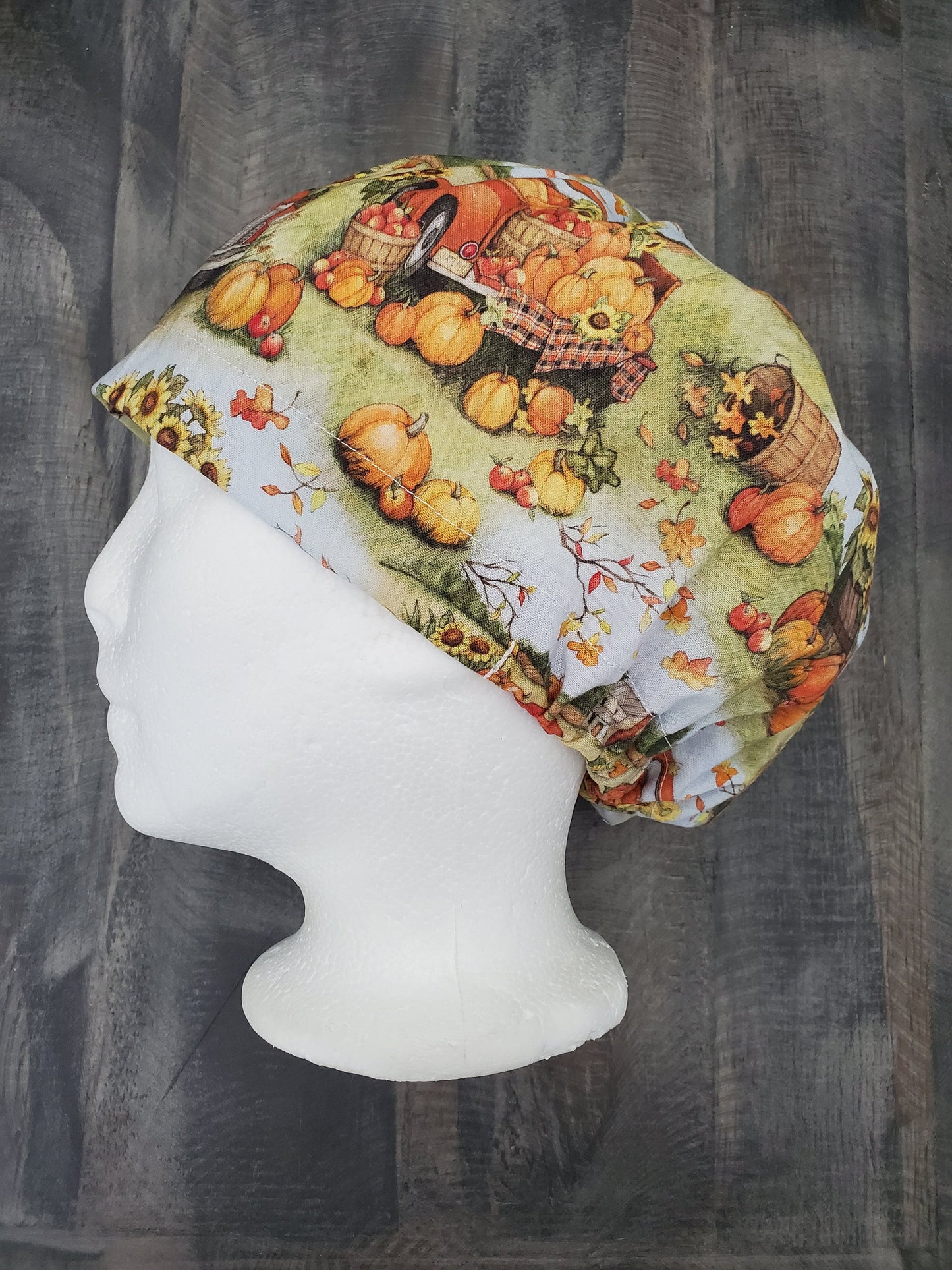 Pumpkin pickin bouffant/euro hybrid style surgical/scrub/dental hat by Carolinadreamsbyjen